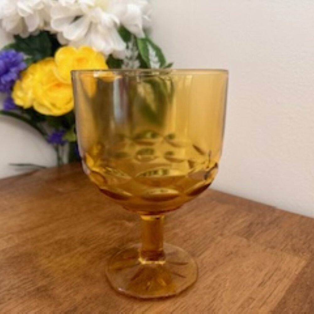Vintage Bartlett Collins Amber Glass‎ Goblet – 14 oz Stemmed Wine Glass